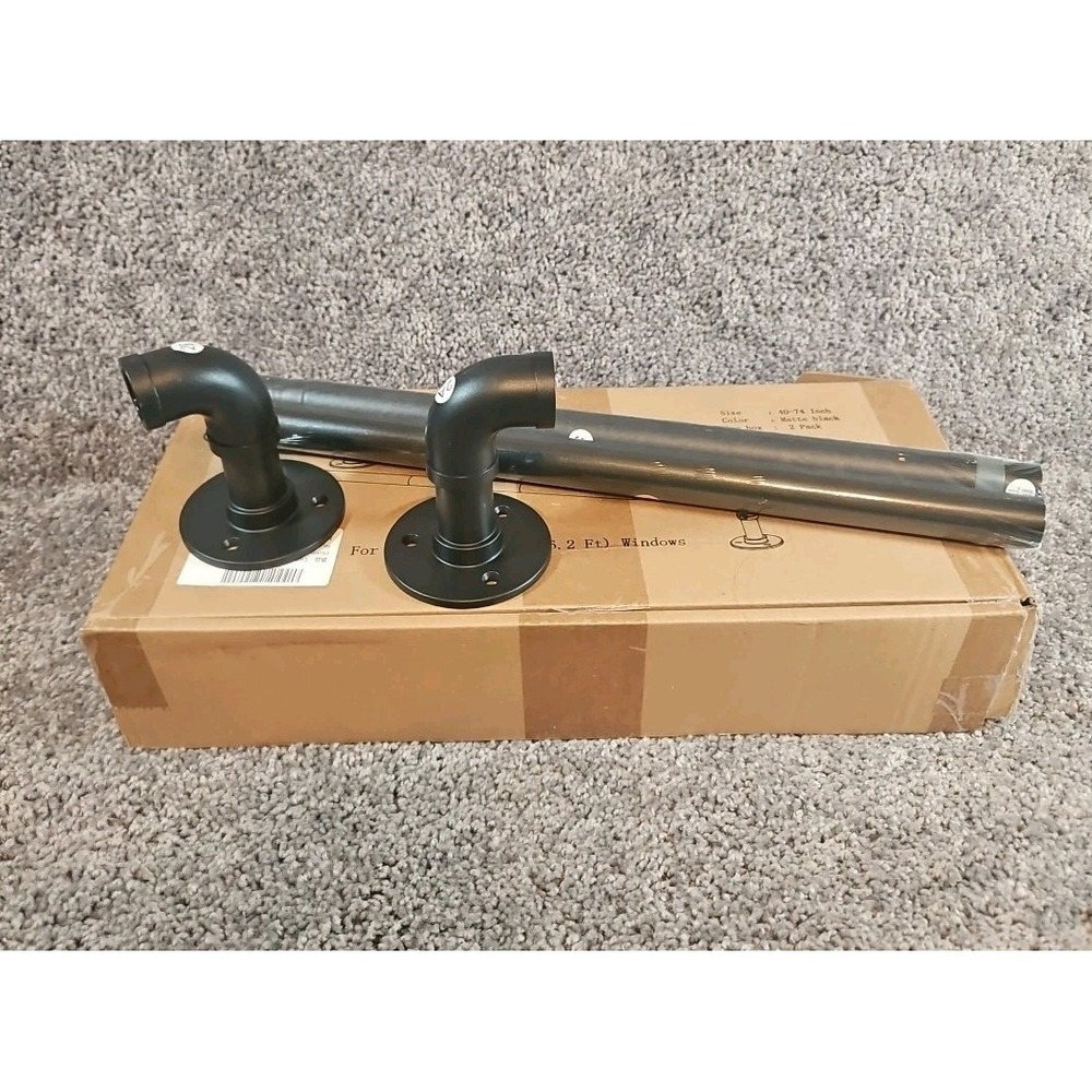 Industrial Window Curtain Rods 48" To 84". Black Rustic Pipe Rods. Set Of 2 New - Picture 4 of 7